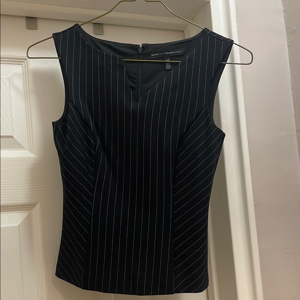 White House Black Market Black Pinstripe Blouse